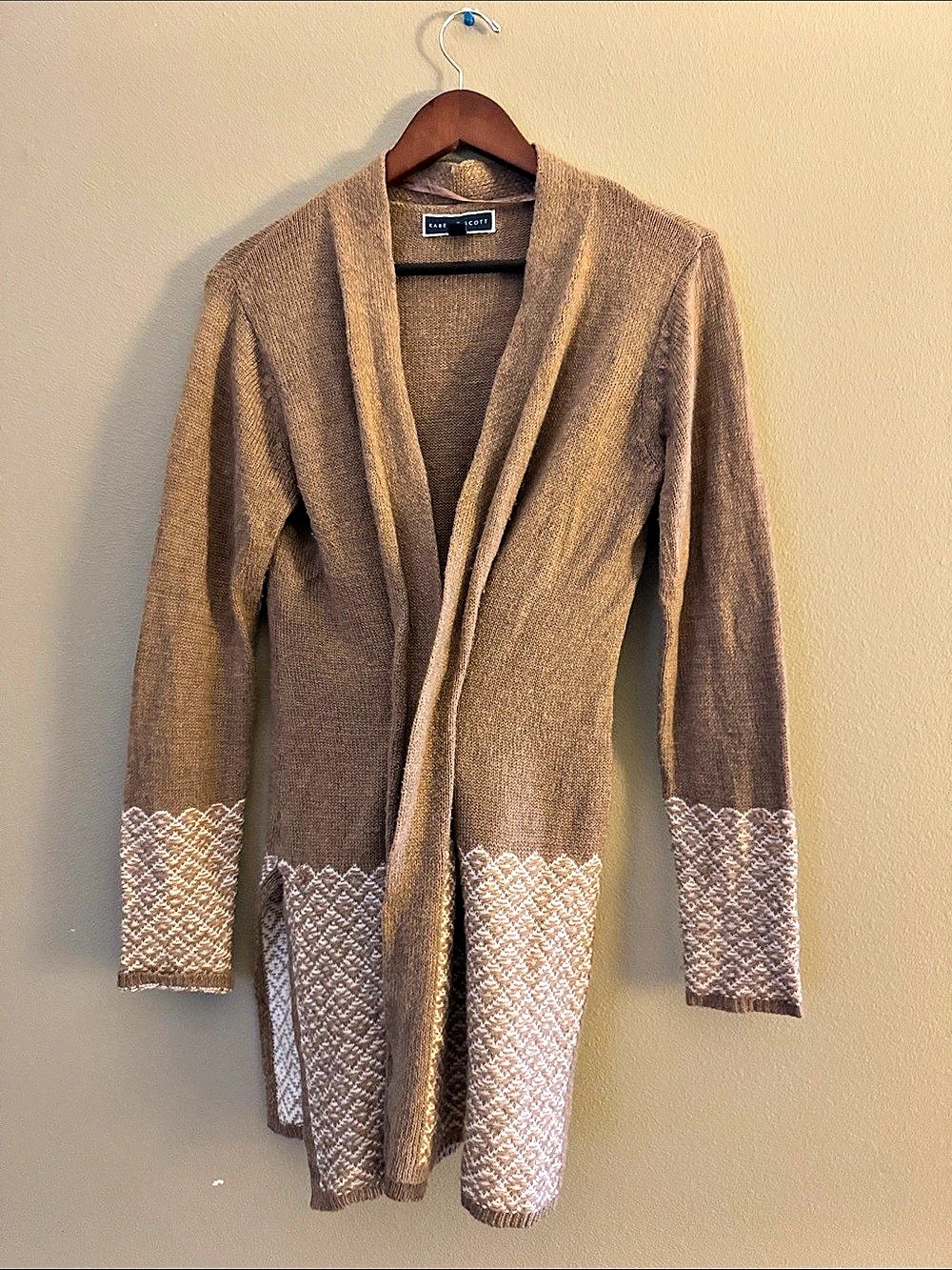 Karen Scott Geometric Knit Cardigan in Brown & White Size Medium